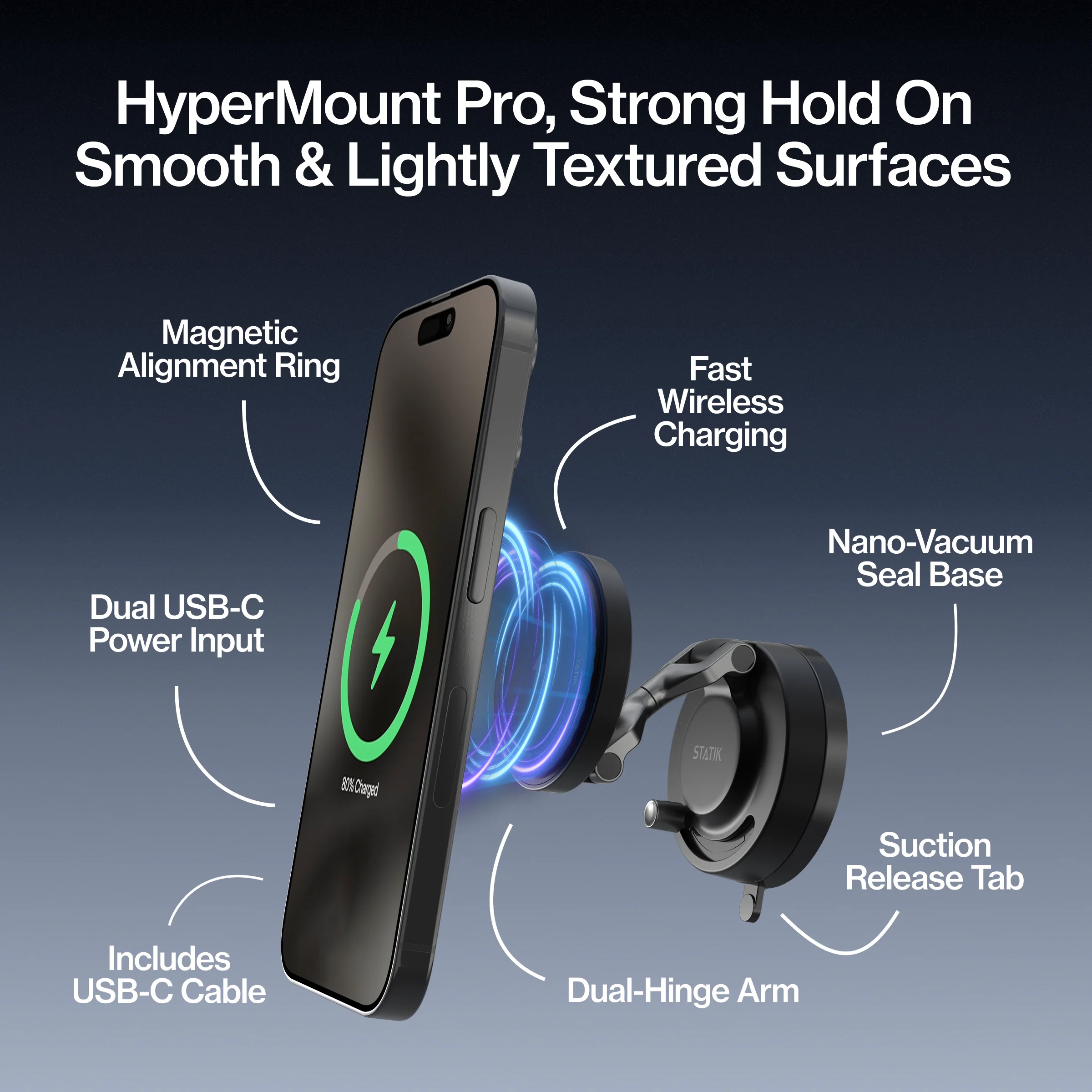 HyperMount Pro | 15W Wireless Charging Nano-Vacuum Mount - Image 3