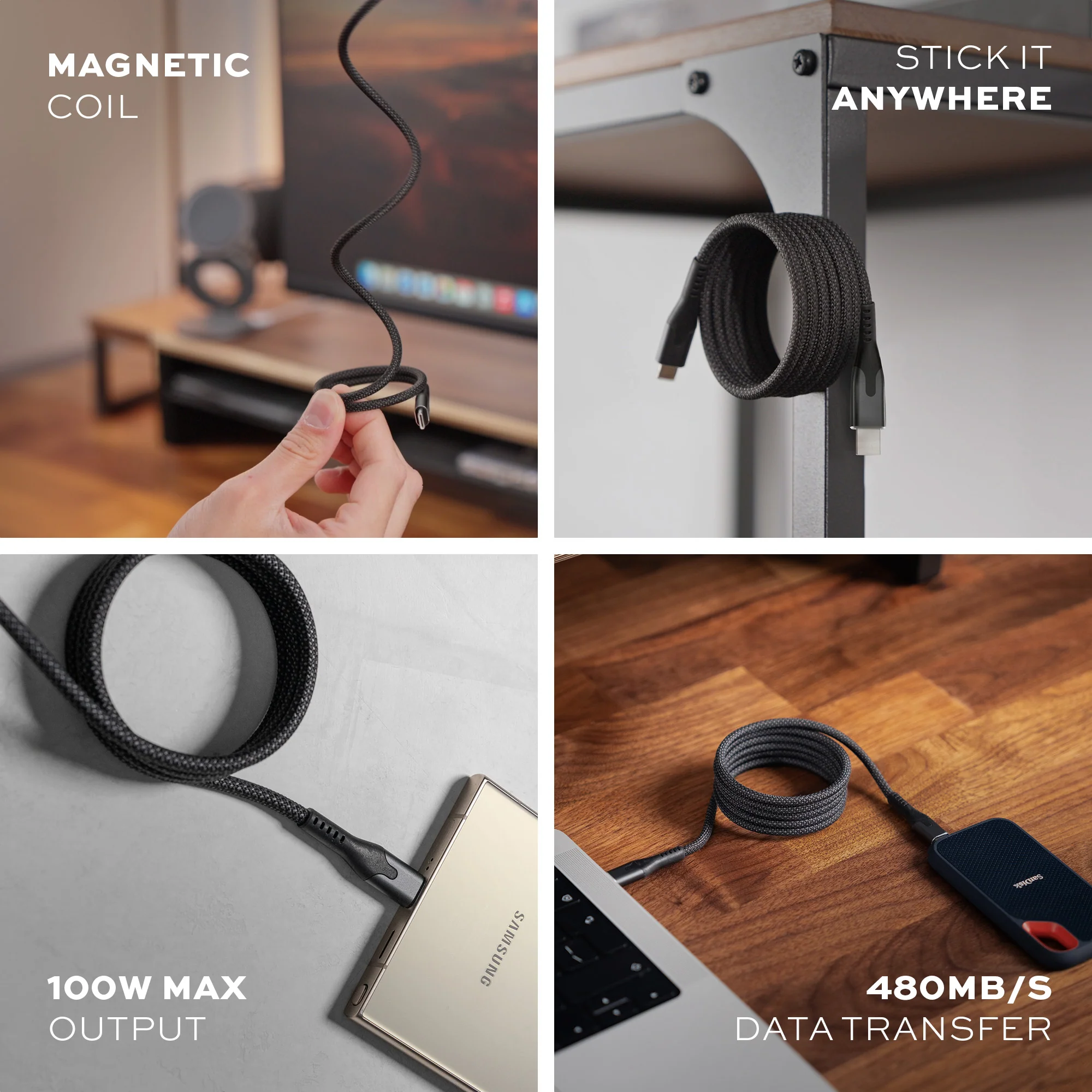 MagStack® Pro Navy Blue | Fast Charge & Data Cable | Tangle-Free Magnetic Nylon - Image 5