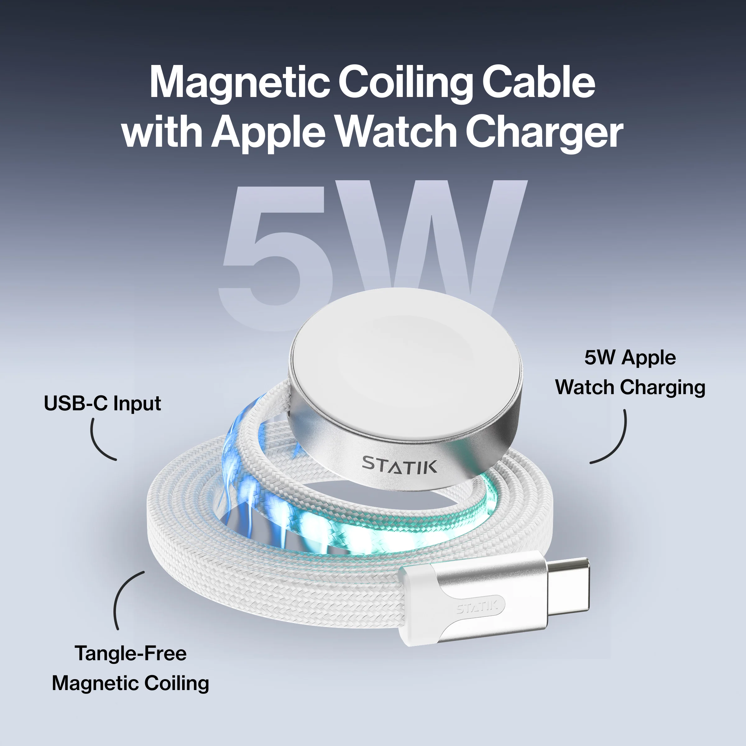 MagStackĀ® Slim For Apple Watch | USB-C Apple Watch Cable | Tangle-Free Magnetic Nylon | 3ft - Image 3