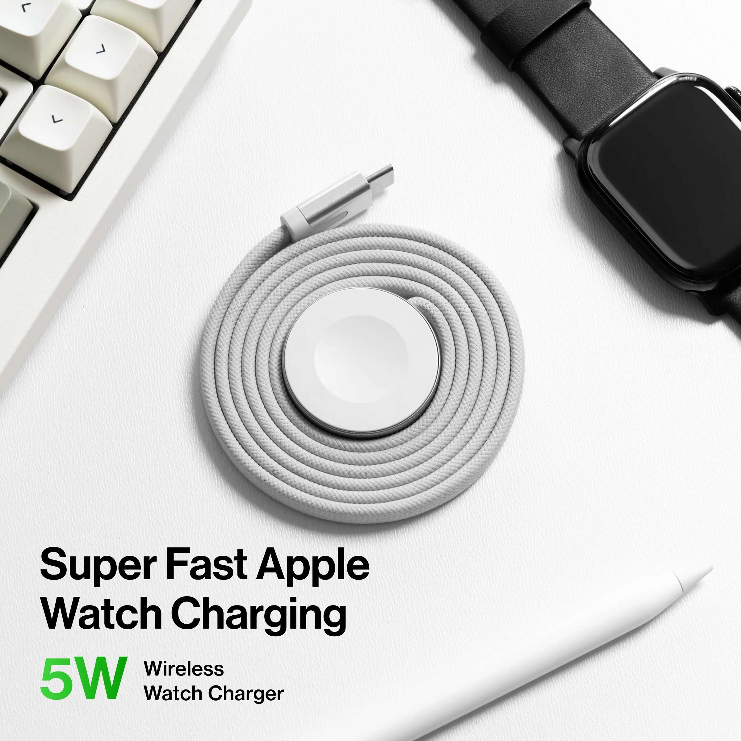 MagStackĀ® Slim For Apple Watch | USB-C Apple Watch Cable | Tangle-Free Magnetic Nylon | 3ft - Image 5